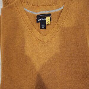 Land's End Cotton Mustard Yellow V Neck Sweater Small